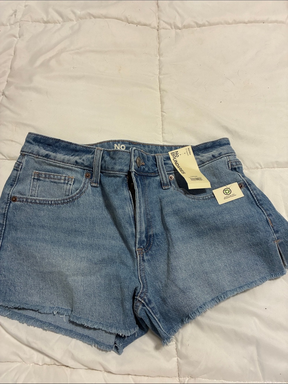 No Boundaries Women's Light Blue Denim Cutoff Shorts with Raw Hem